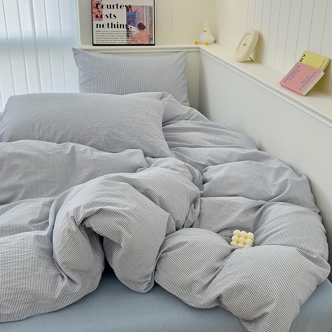 mixinni Blue Striped Duvet Cover Twin Size - Image 4