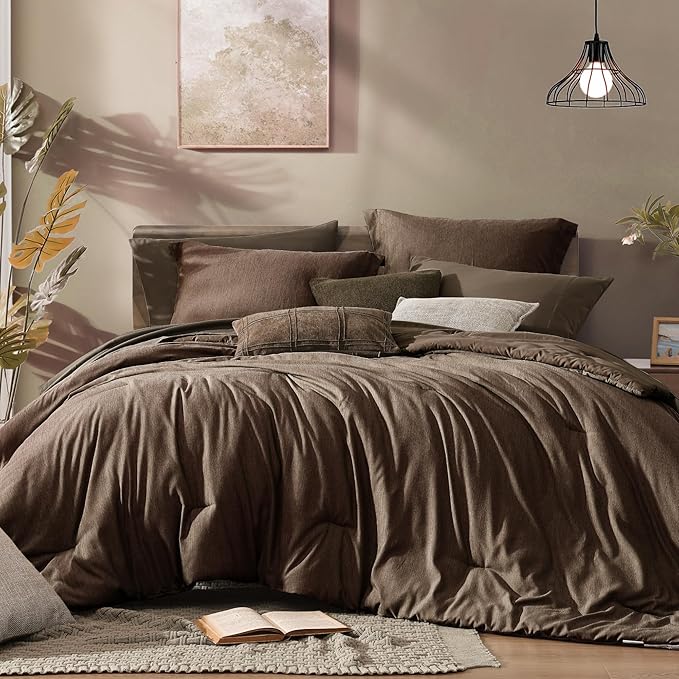 Monbix King Size Comforter Set, Chocolate Brown King Bedding Set Reversible by Monbix