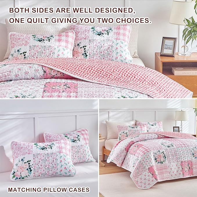 Joyreap 3 Pieces Floral Patchwork Quilt Set California King, 102x114 inches- - Image 4