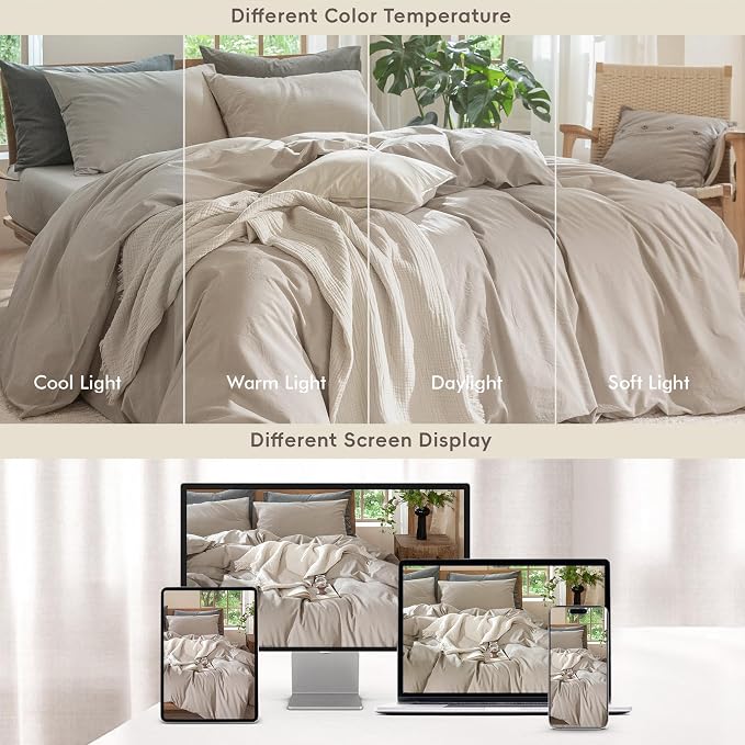 MooMee Bedding Duvet Cover Set 100% Washed Cotton Linen Like Textured - Image 7