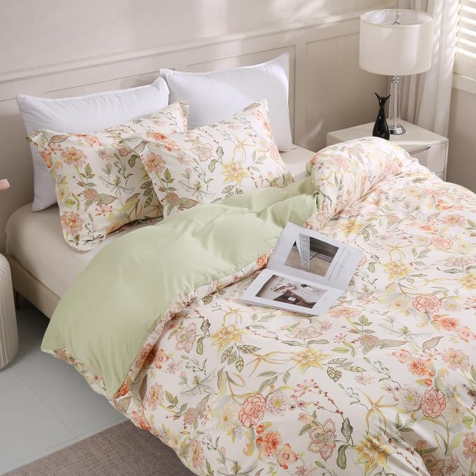 LONAVA Queen Floral 3 Pcs Duvet Cover Set, Breathable Soft Microfiber Glass by LONAVA