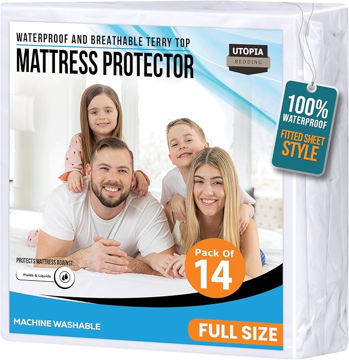 Full Size Mattress Protector Waterproof 14 Pack, Premium 200 GSM Terry Mattress by UTOPIABEDDING