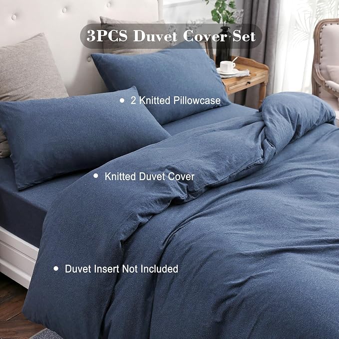 PURE ERA Jersey Knit Duvet Cover Set 100% T-Shirt Cotton Super Soft Comfy 3pc - Image 4