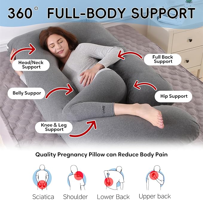 U-Shaped Pregnancy Pillow for Sleeping, Full Body Support for Back, HIPS & - Image 3