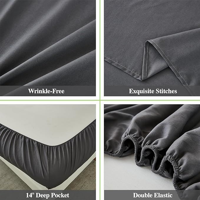 ILAVANDE Grey Twin Sheets Set, 3 Piece, Hotel Luxury 1800 Series Super Soft - Image 5