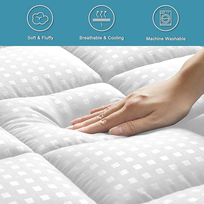 HYLEORY King Mattress Pad Quilted Fitted Mattress Protector Cooling Pillow Top - Image 4