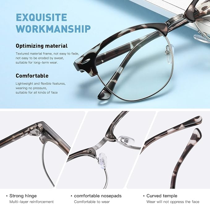 Blue Light Blocking Glasses Vintage Half Frame UV Clear Lens Anti Eyestrain - Image 4