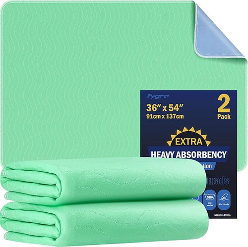 2 Pack 36” x 54” Extra Heavy Absorbency Washable Underpads, Waterproof Nursing by Fygrip