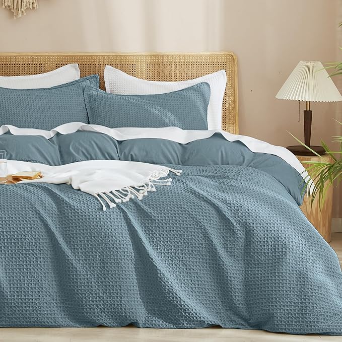 PHF Waffle Duvet Cover Set Queen Size, No Snagging Ultra Soft Luxury Textured by PHF