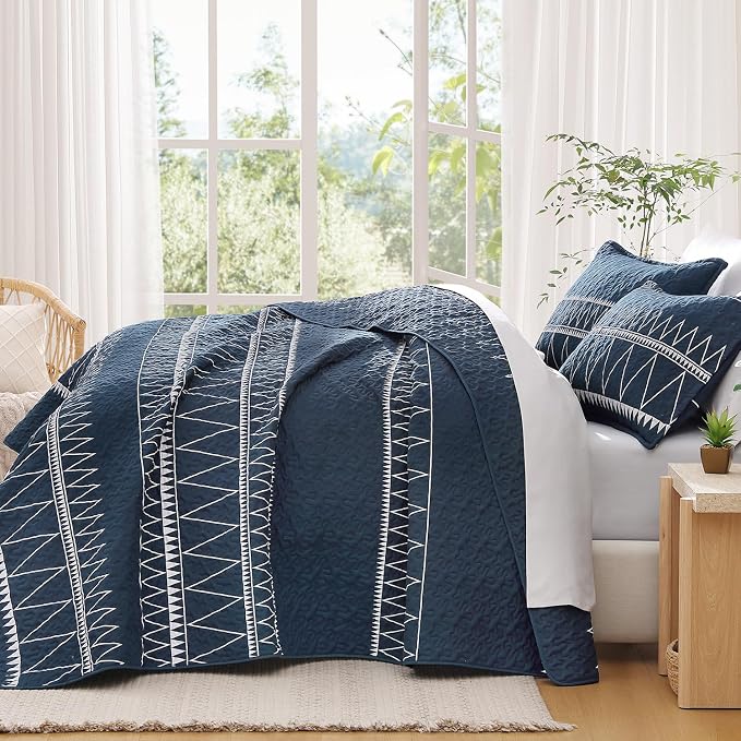 Andency Navy Twin Quilt Set, 2 Pieces Boho Lightweight Soft Striped Bedspread - Image 7