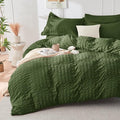 HYMOKEGE Olive Green Duvet Cover Queen Size, Ultra Soft 3-Piece Seersucker by HYMOKEGE