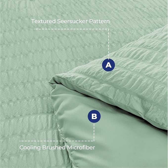 HYMOKEGE Sage Green Twin Comforter Set Seersucker 5 Pieces, All Season Luxury - Image 4