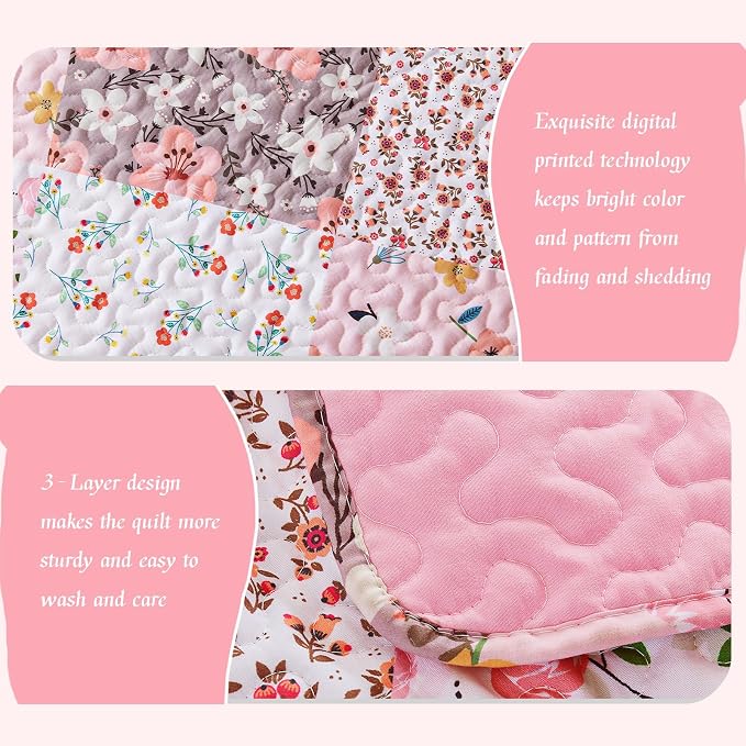 Whale Flotilla Patchwork Quilt King Size, Extra Soft Boho Floral Bedspreads - Image 4
