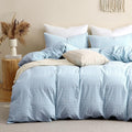 TOCOMOA Light Blue Gingham Duvet Cover Bedding Set 100% Washed Cotton Like by TOCOMOA