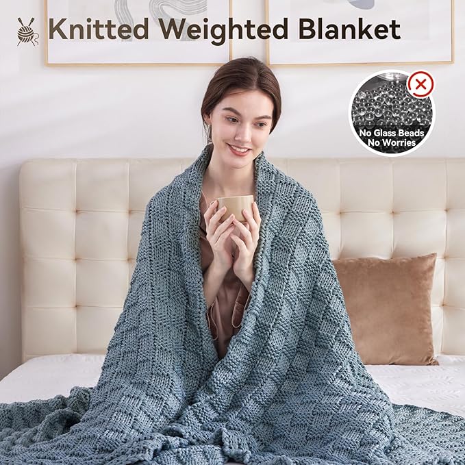Knitted Weighted Blanket for Adult, No Beads Heavy Blanket 60” x 80'' 10lbs - Image 5