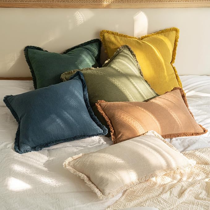 MIULEE Decorative Throw Pillow Covers Neutral Linen Fringe Throw Pillows Set of - Image 7