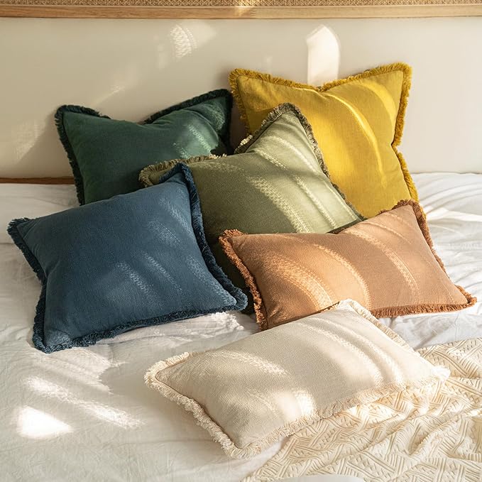 MIULEE Decorative Throw Pillow Covers Neutral Linen Fringe Throw Pillows Euro - Image 7