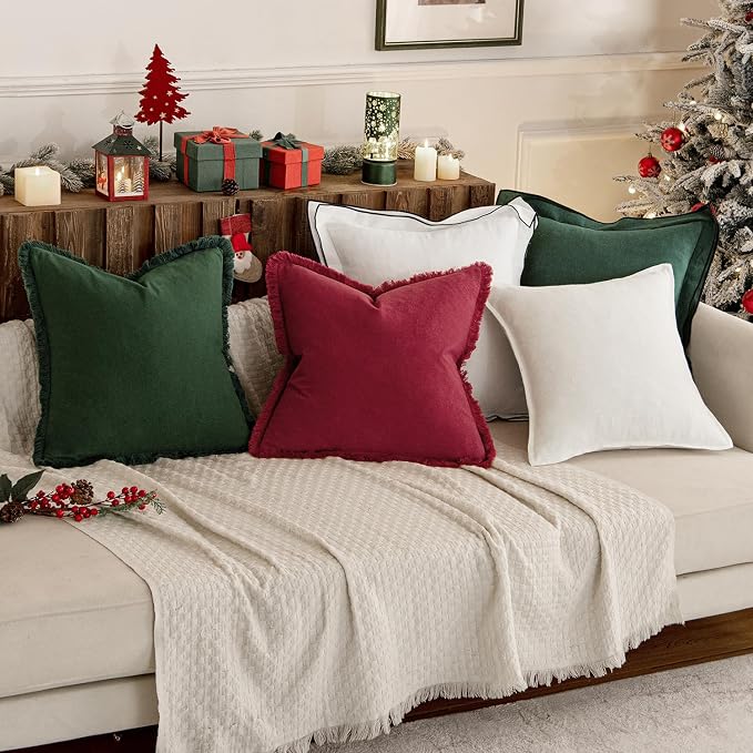 MIULEE Decorative Throw Pillow Covers Neutral Linen Fringe Throw Pillows Set of - Image 7