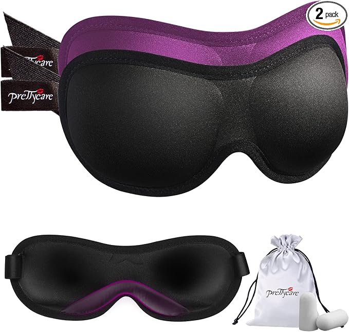 PrettyCare Eye Mask for Sleeping 2 Pack, Sleep Masks for Women Men, 3D by PrettyCare