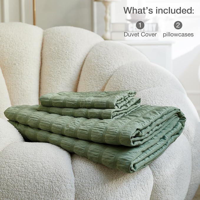 JELLYMONI Dark Green Duvet Cover King Size, Soft Breathable Seersucker Duvet - Image 6