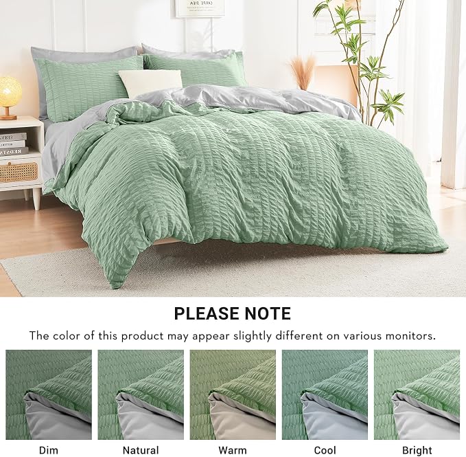 HYMOKEGE Sage Green/Light Grey Full Size Comforter Sets Seersucker 7 Pieces - Image 5