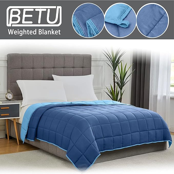 Blue Weighted Blanket for Adults 20lbs, King Size Cooling Heavy Throw Blanket - Image 3