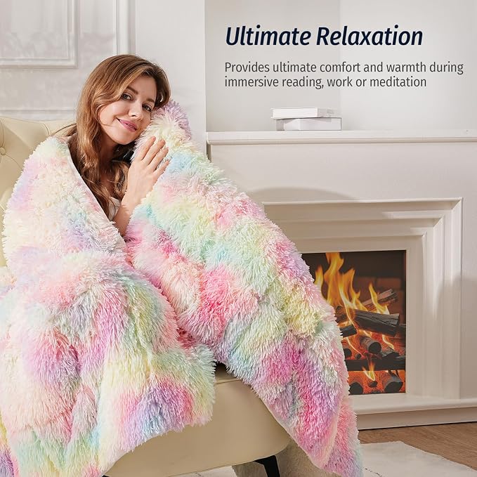 Wemore Shaggy Long Fur Faux Fur Weighted Blanket, Cozy and Fluffy Plush Sherpa - Image 4