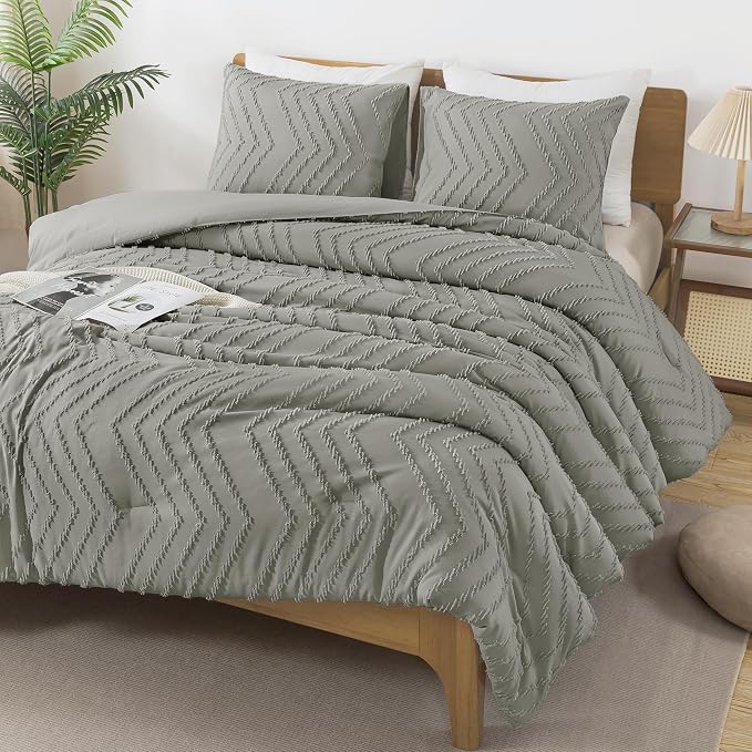 Andency Medium Grey Comforter Set Queen Size, Boho Soft Warm Tufted Bedding - Image 3
