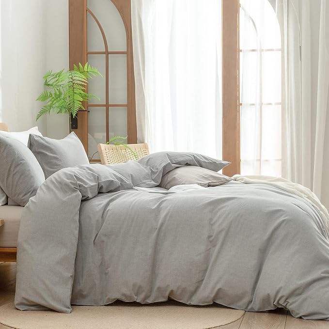 BESTOUCH Duvet Cover Set 100% Washed Cotton Linen Feel Super Soft Comfortable - Image 3