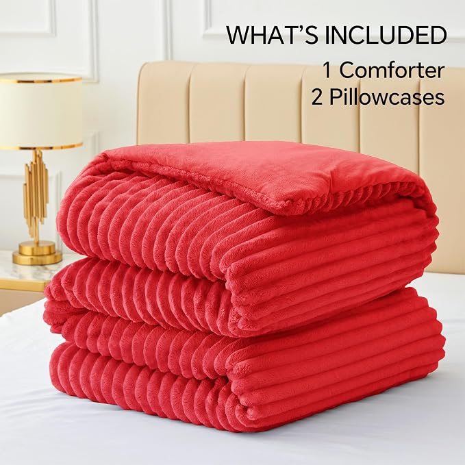 BEDELITE Fleece Queen Comforter Set -Super Soft & Warm Fluffy Red Bedding - Image 6
