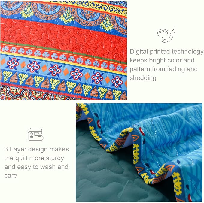 Exclusivo Mezcla Reversible Boho Quilts Queen Size - Image 5