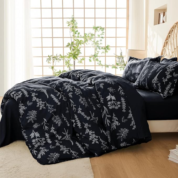 MUXHOMO Duvet Cover Full Size, Reversible Floral Black Duvet Cover Set - Image 2