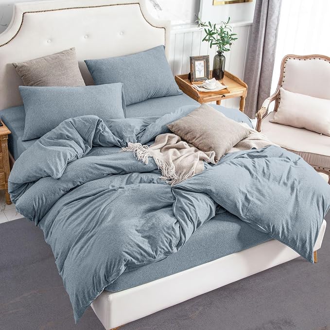 PURE ERA Jersey Knit Duvet Cover Set 100% T-Shirt Cotton Super Soft Comfy 3pc - Image 3