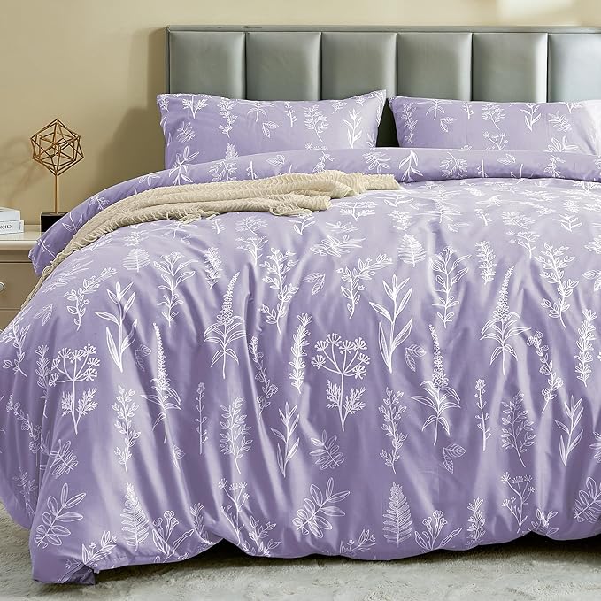 MUXHOMO Duvet Cover Full Size, Reversible Floral Lavender Duvet Cover Set by MUXHOMO