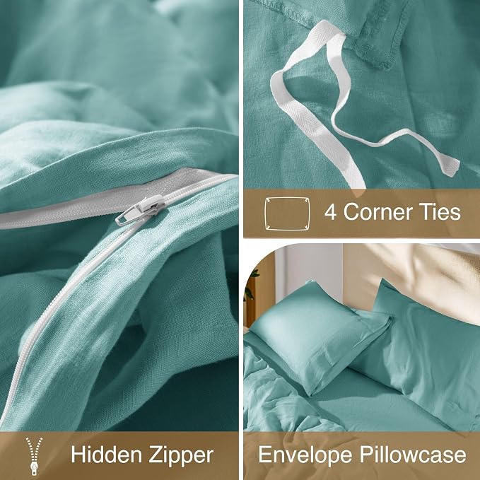SONORO KATE 100% French Linen Duvet Cover Queen Size, Soft Breathable - Image 8