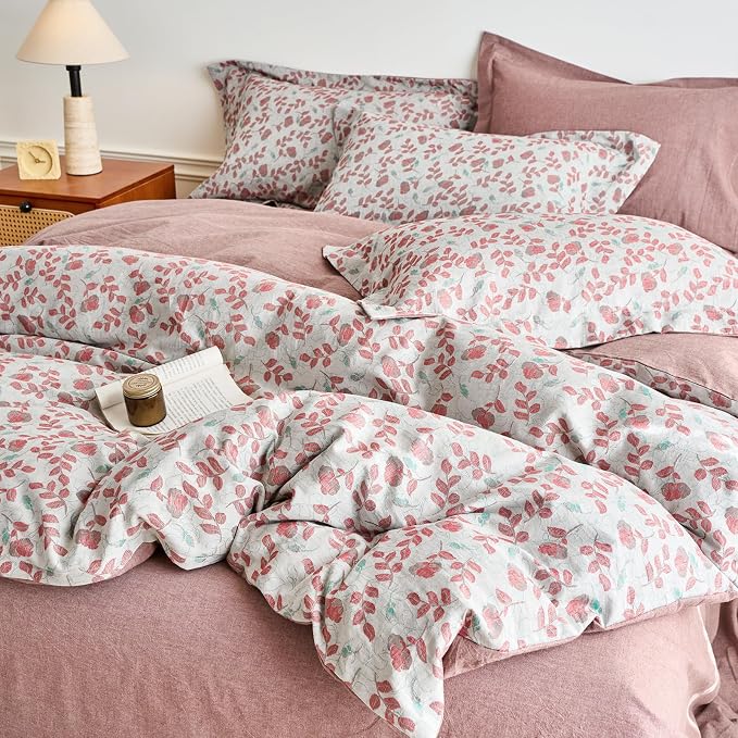 mixinni King Size Jacquard Duvet Cover Set – 100% Washed Cotton Floral Textured - Image 3