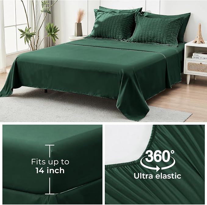 HYMOKEGE Emerald Green California King Comforter Set Seersucker 7 Pieces - Image 7
