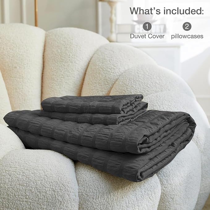 JELLYMONI Charcoal Grey Duvet Cover King Size, Soft Breathable Seersucker Duvet - Image 6
