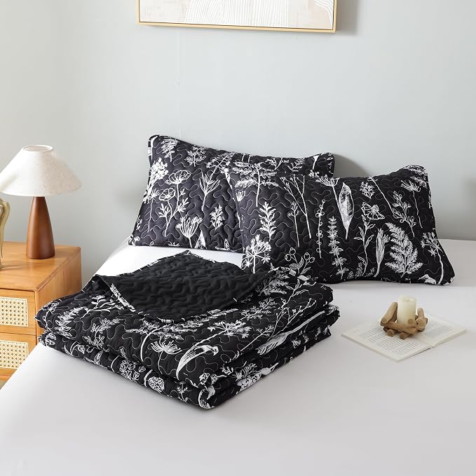 JANZAA Quilts Queen Size Bed Spread Botanical 3 Pieces Quilts Queen Size Sets - Image 8