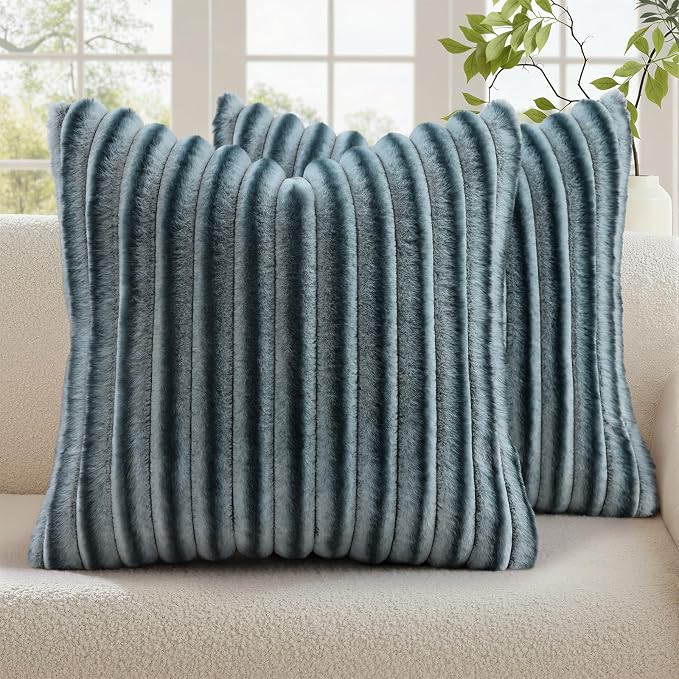 decorUhome Cozy Faux Fur Throw Pillow Covers 24x24 Set of 2 Decorative Soft by decorUhome