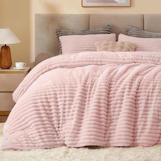BEDELITE Fleece Twin Comforter Set -Super Soft & Warm Fluffy Pink Bedding by BEDELITE