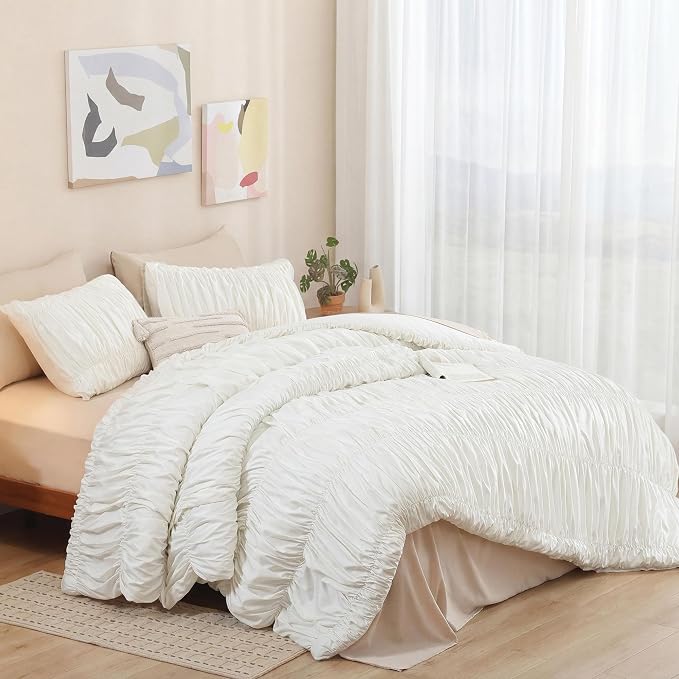 weigelia Cream Comforter Set King – Textured Ruched Cream Ivory King Comforter - Image 6