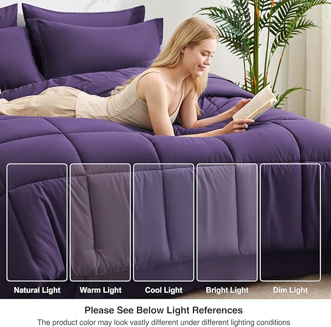 Love's cabin King Size Comforter Set Dark Purple, 7 Pieces King Bed in a Bag - Image 7