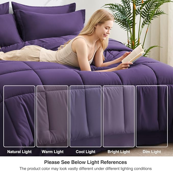 Love's cabin Twin Comforter Set Dark Purple, 5 Pieces Twin Bed in a Bag - Image 7