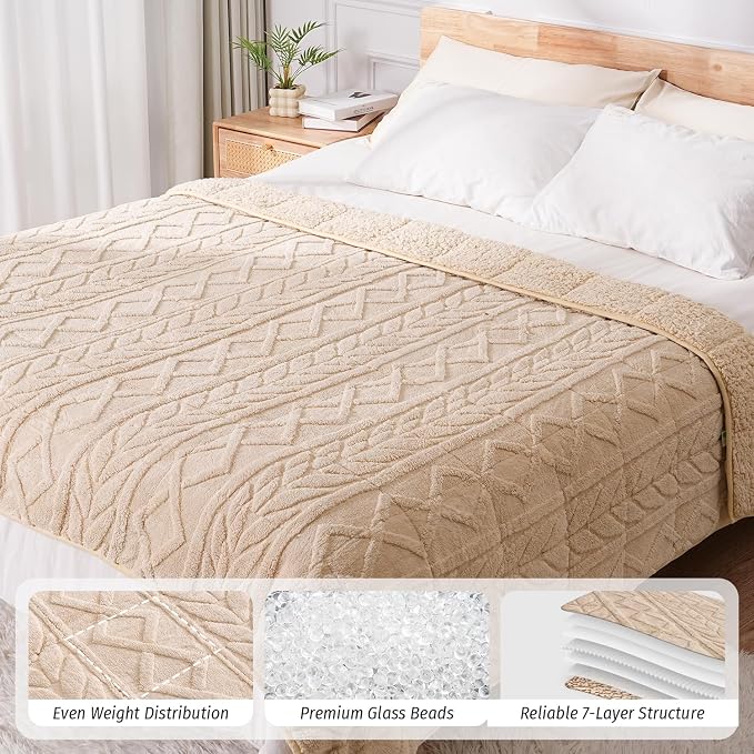 Wemore Jacquard Fleece Weighted Blanket Twin Size 60" x 80" 15lbs, Ultra Soft - Image 3