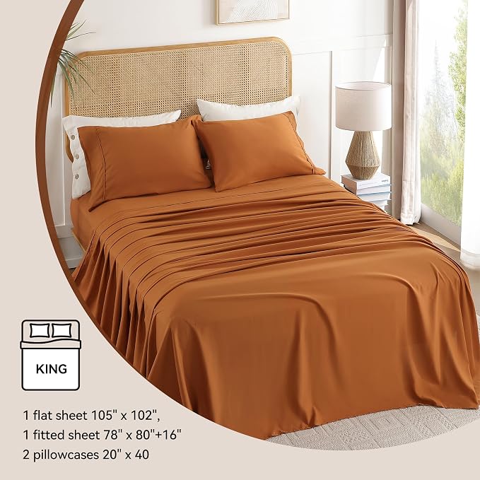 King Sheet Set 4 Piece, Soft Breathable Cooling Microfiber Bed Sheets - Image 6