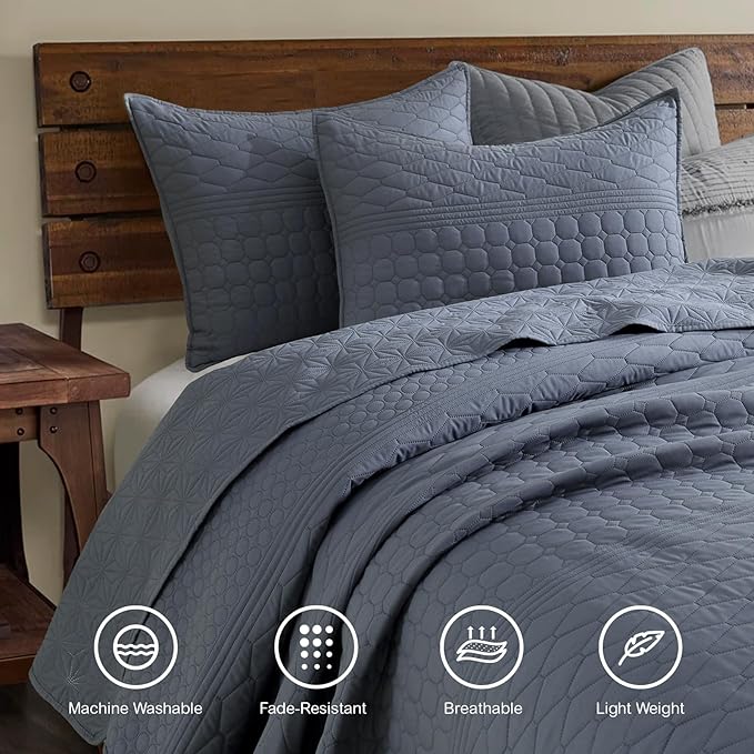 HORIMOTE HOME Steel Blue Queen Size Quilt Set - Image 2