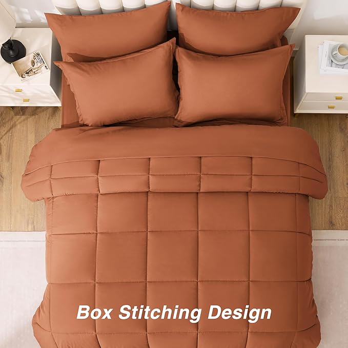 Love's cabin California King Comforter Set Burnt Orange, 7 Pieces California - Image 4