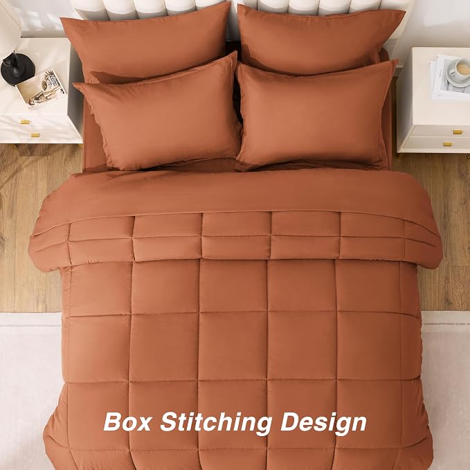 Love's cabin King Size Comforter Set Burnt Orange, 7 Pieces King Bed in a Bag - Image 4