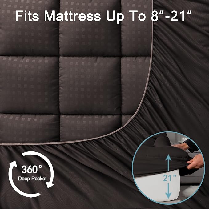 HYLEORY King Mattress Pad Quilted Fitted Mattress Protector Cooling Pillow Top - Image 5